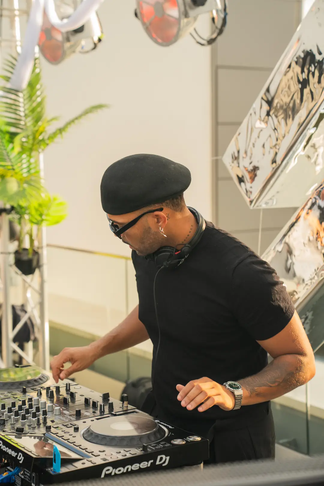 SEKOU focused over the Pioneer decks, seen from above